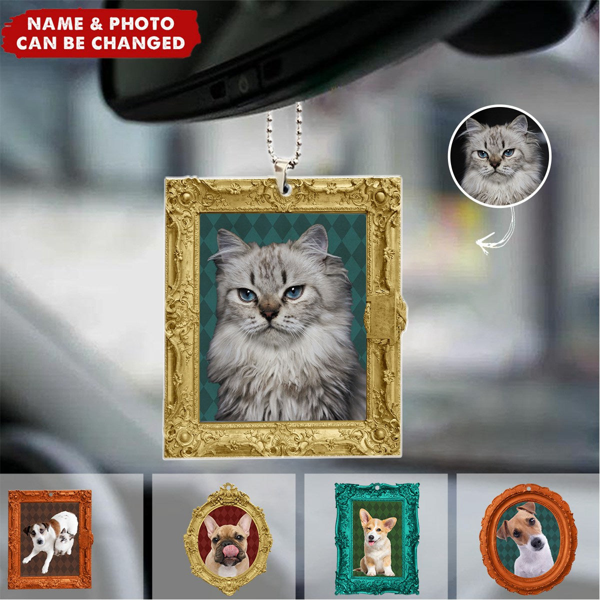 Custom Royal Pet Portrait - Personalized Car Photo Ornament