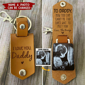 Daddy Can't Wait To Meet You - Personalized Leather Photo Keychain