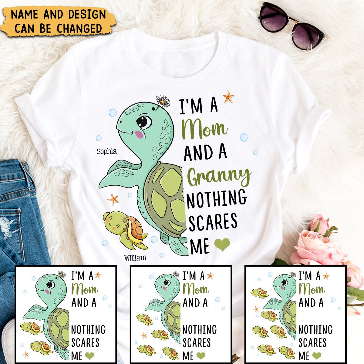 Nothing Scares Me Grandma Turtle Personalized T-Shirt