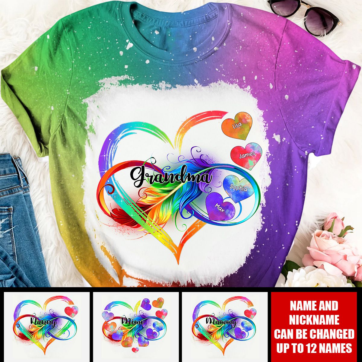 Grandma Grandkids Infinity Love Rainbow Personalized T-Shirt