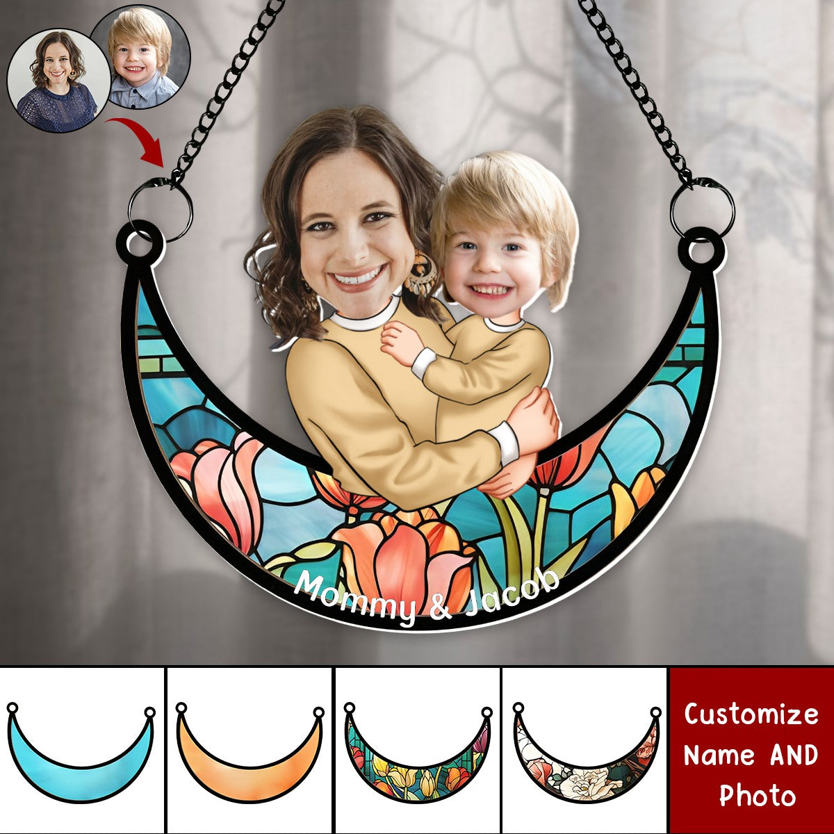 Mom Grandma And Child - Personalized Window Hanging Suncatcher Photo Ornament