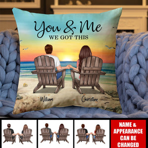 Vintage Back View Couple Sitting Beach Landscape Personalized Pillow