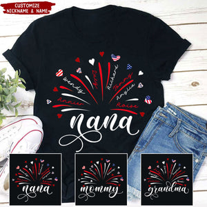 Firework America Flag Grandma Mom And Kids Personalized T-Shirt