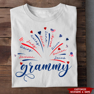 Firework America Flag Grandma Mom And Kids Personalized T-Shirt