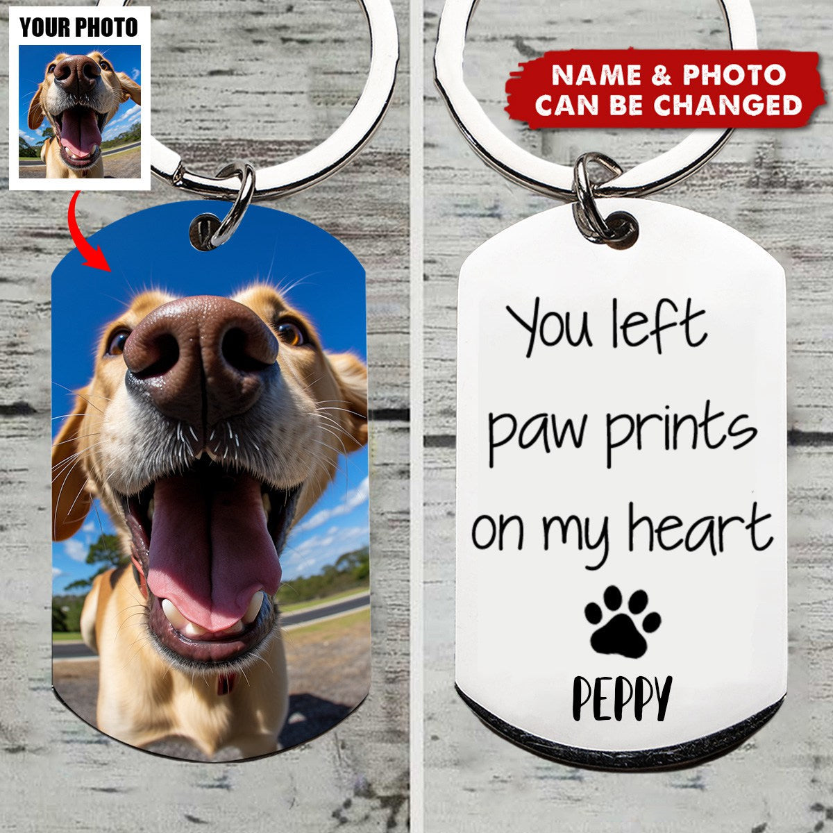 You Left Paw Prints On My Heart - Personalized Engraved Stainless Steel Keychain