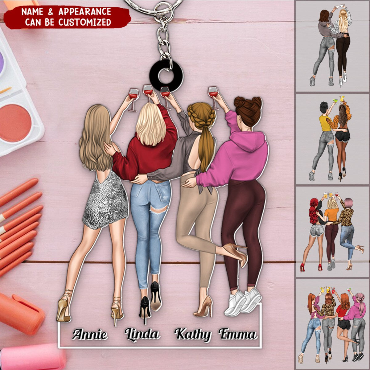 Besties Drink Together Personalized Acrylic Keychain
