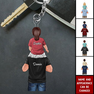 Dad And Daughter Son Piggy Back Personalized Keychain, Gift For Dad