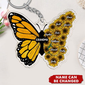 Grandma - Butterfly And Sunflower - Personalized Acrylic Keychain