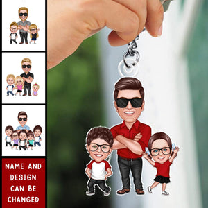 Dad Papa Grandpa Kids Caricature Peronalized Acrylic Keychain