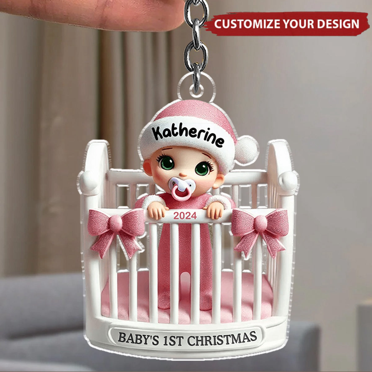 Baby Inside Crib Baby's First Christmas - Personalized Acrylic Keychain