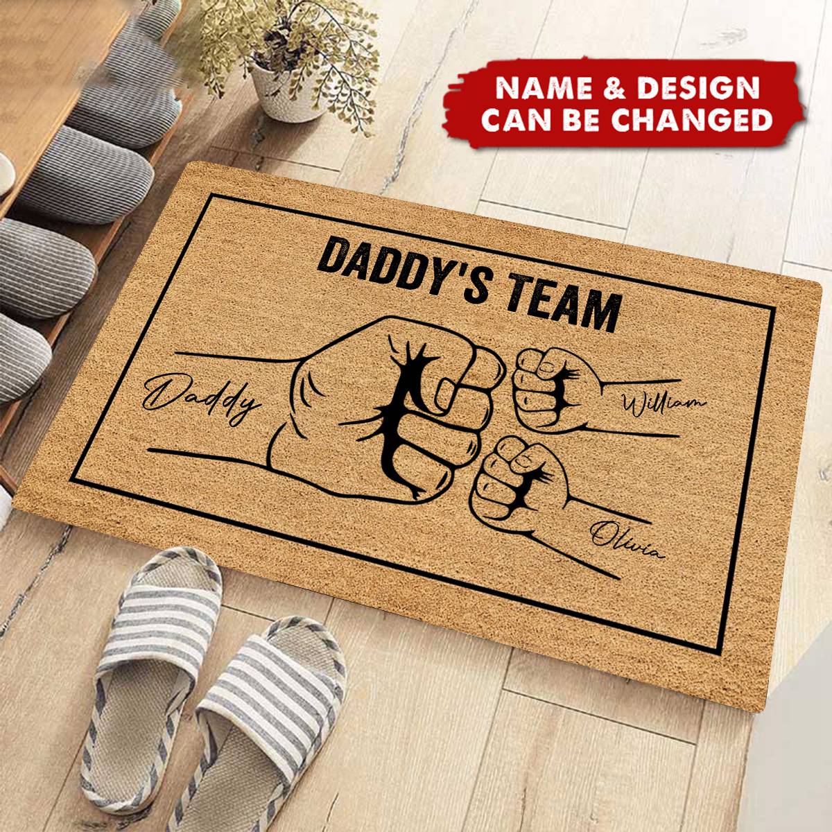 Daddy's Team Fist Bump - Personalized Doormat