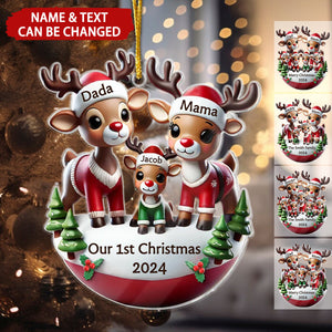 Reindeer Family 3D Effect Cute Christmas Decor Personalized Acrylic Ornament