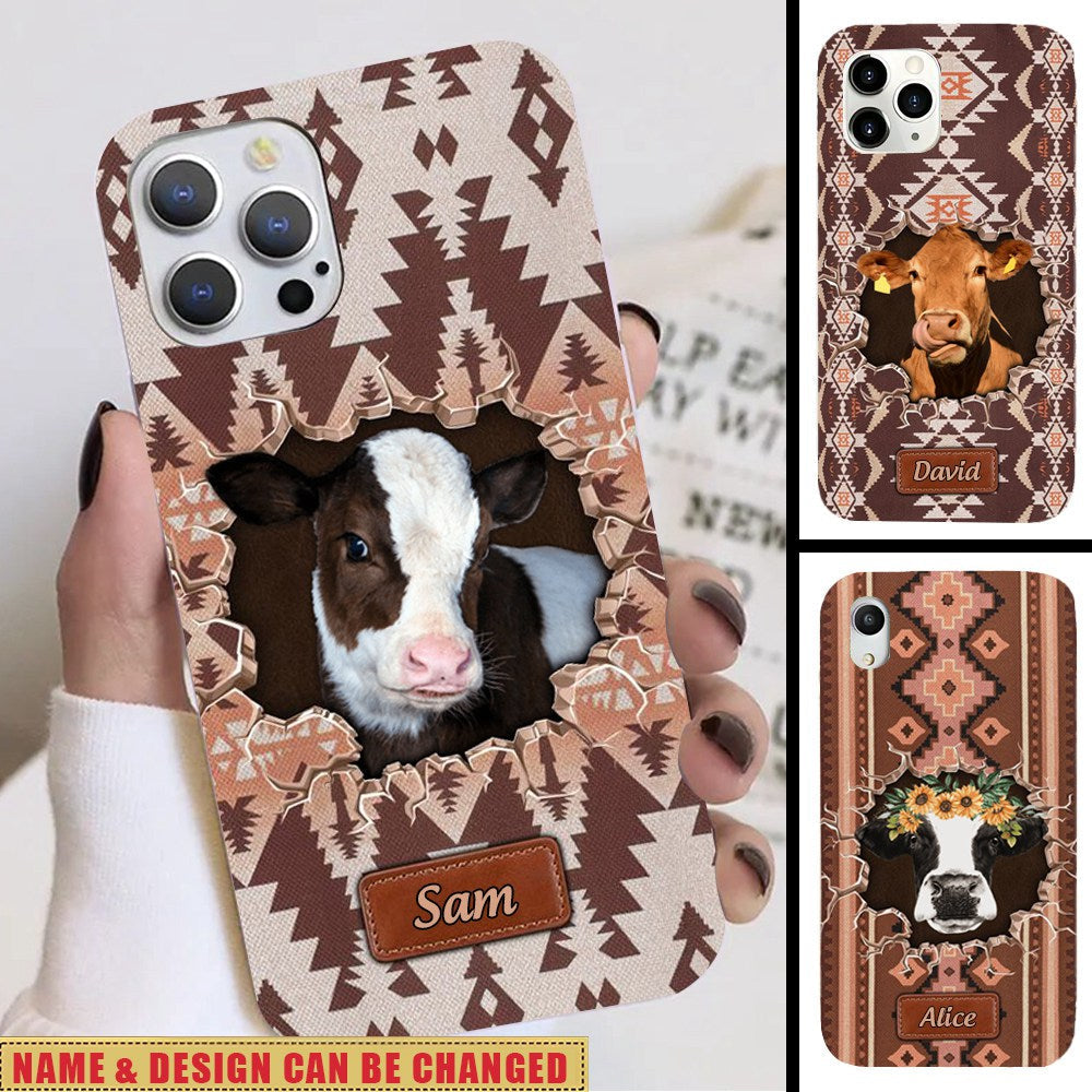Retro Country Farm Love Cows Cattle Crack Southwestern Cowhide Pattern Personalized Phone Case