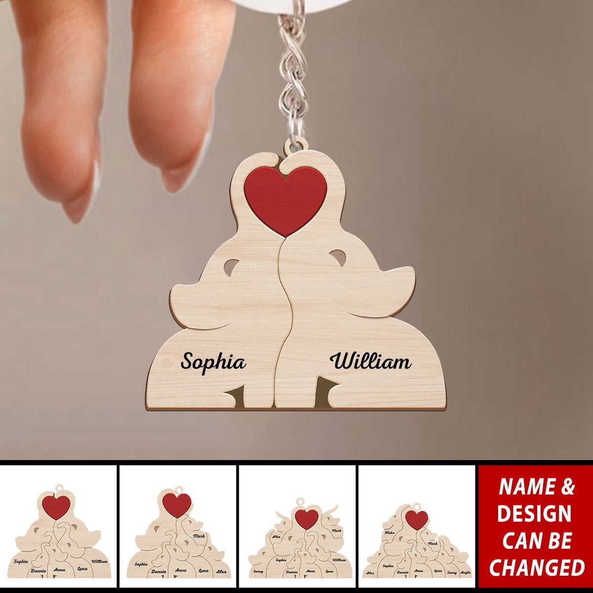 Love Elephant Family - Gift For Mother, Father, Family - Personalized Keychain