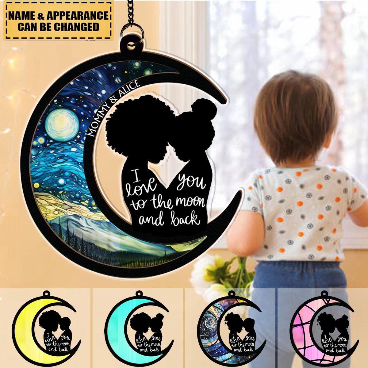 I Love You To The Moon & Back - Personalized Window Hanging Suncatcher Ornament