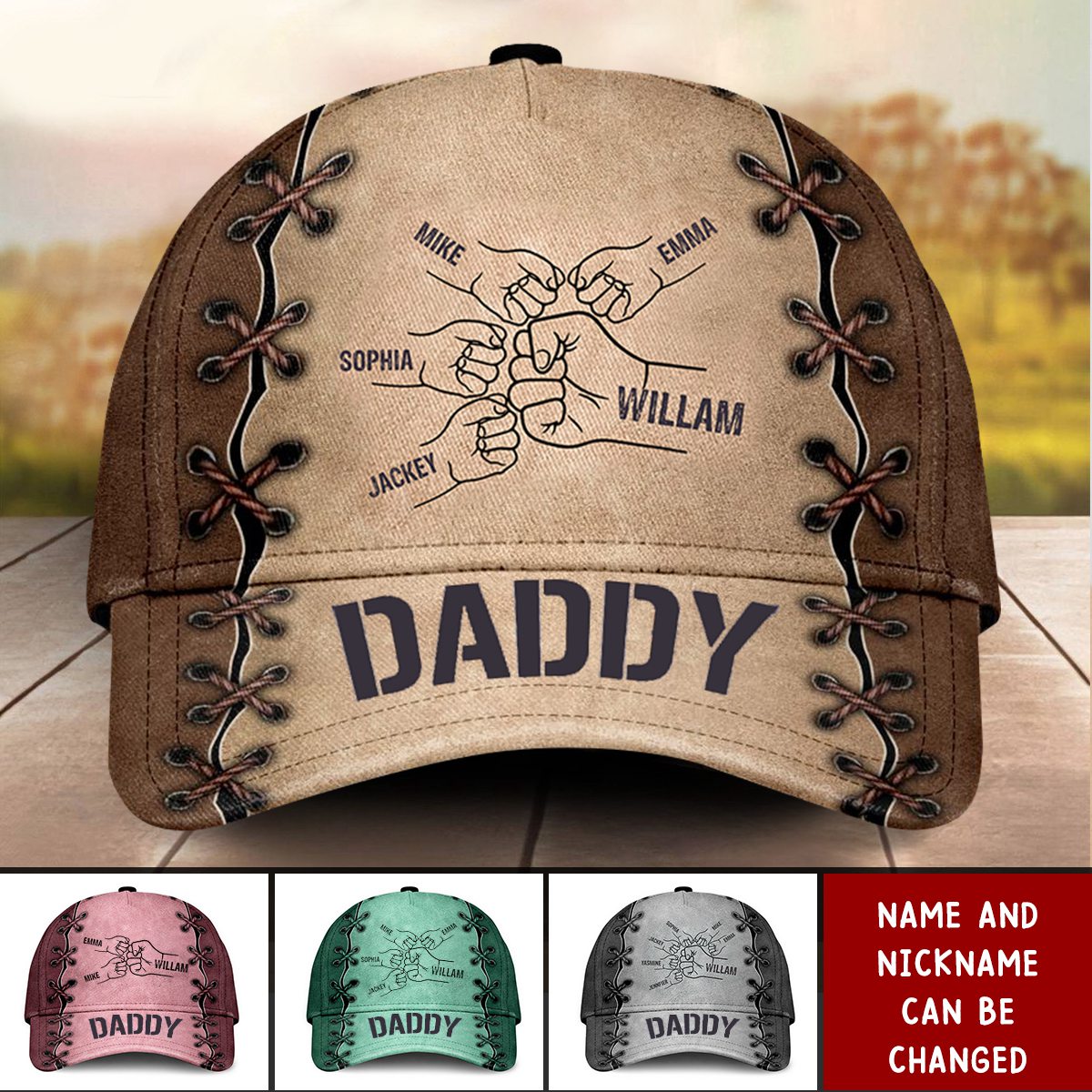 Grandpa Papa Daddy Fist Bump Father’s Day Family Personalized Cap