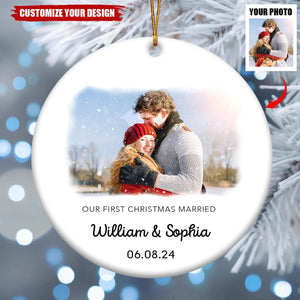 First Christmas Married Ornament - Married Photo Personalized Ceramic Ornament