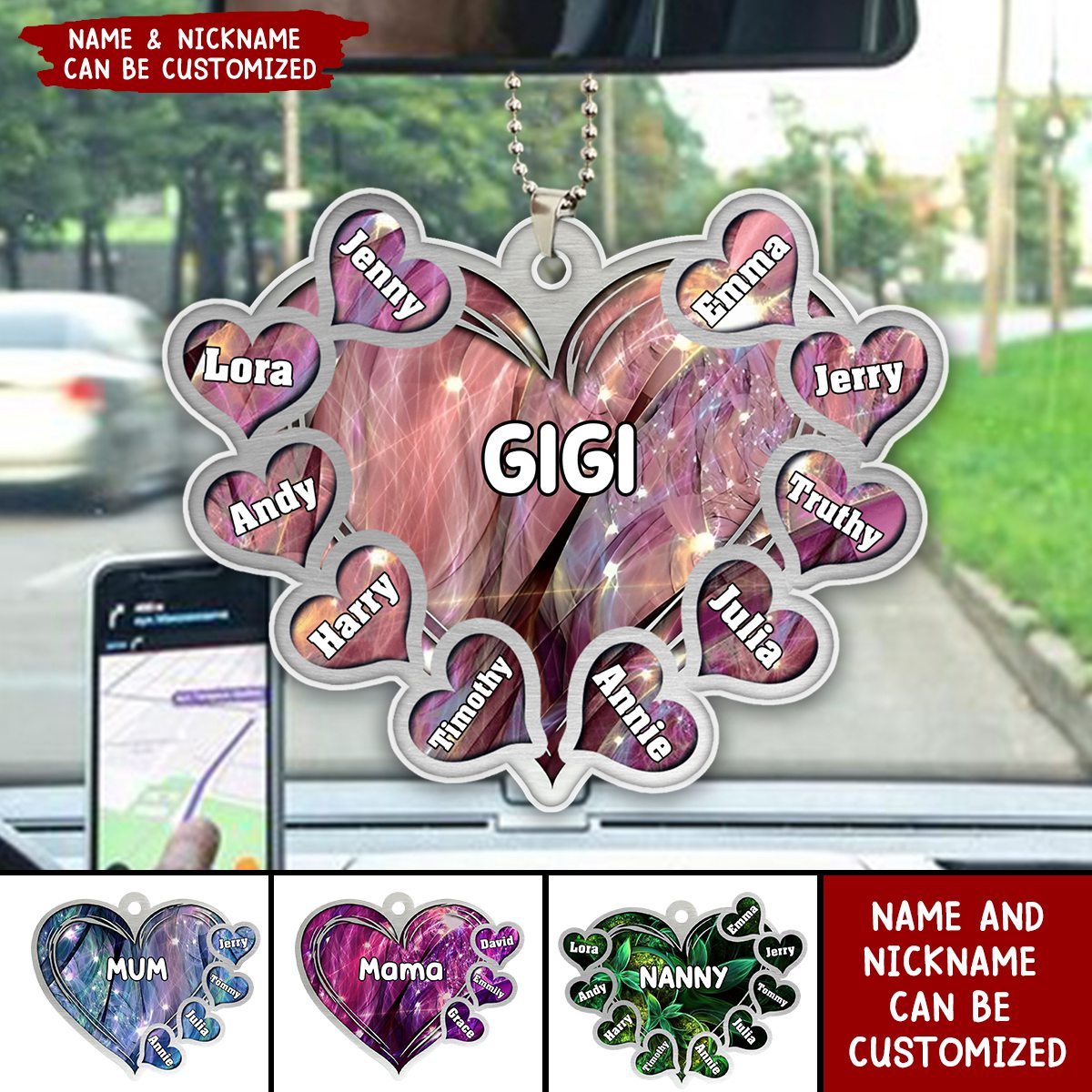 Grandma Mom Title Lovely Hearts Personalized Acrylic Ornament