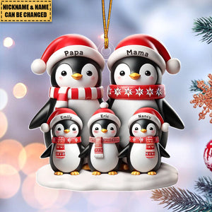 Penguins Family Christmas Personalized Acrylic Ornament - Gift For Mom, Dad, Couple