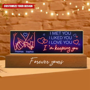 I Love You Forever Yours Couple Hand In Hand Personalized Acrylic LED Night Light