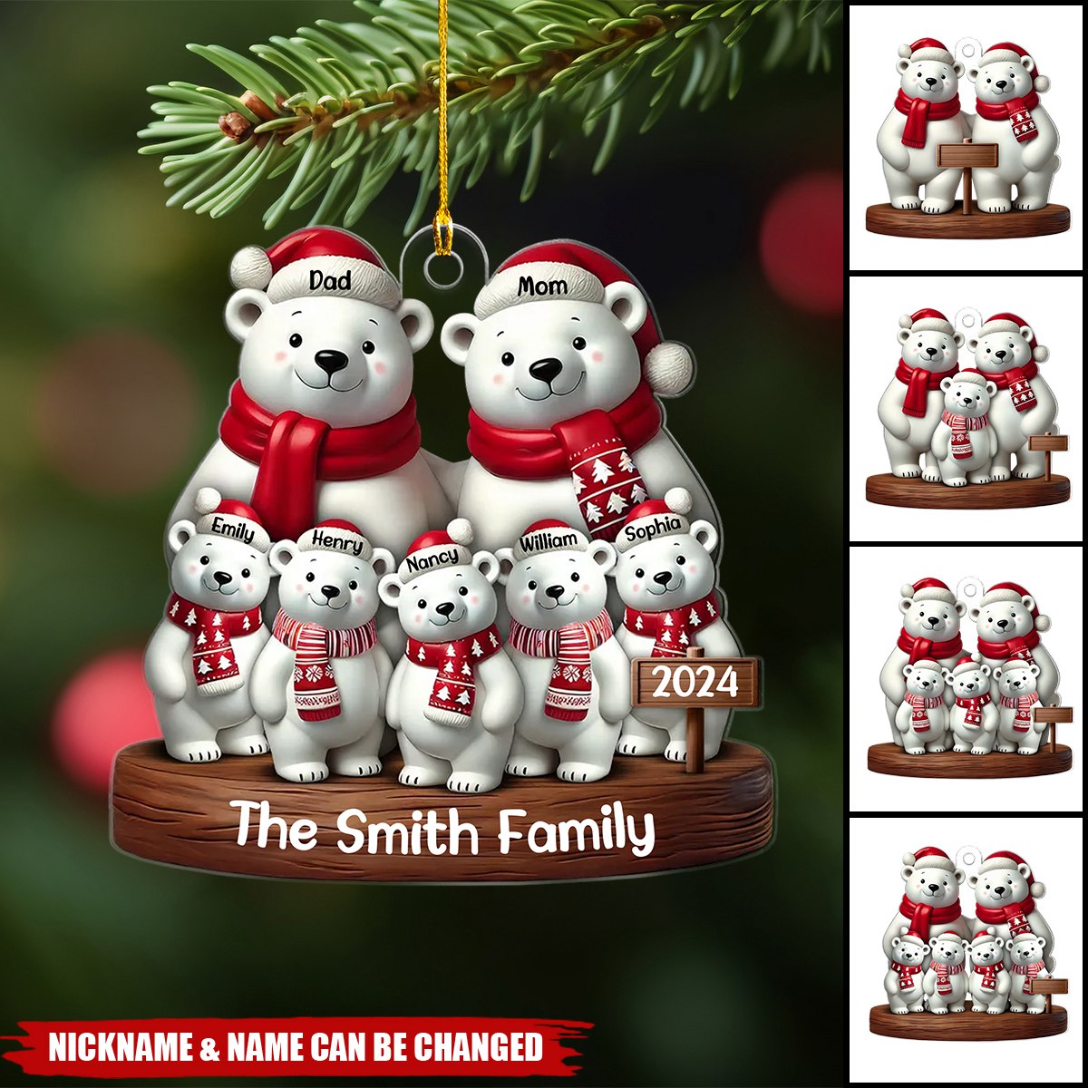 Polar Bears Christmas Family Personalized Acrylic Ornament