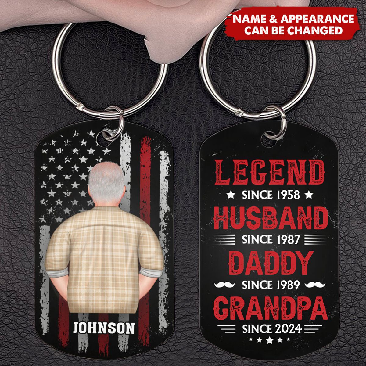 Stars & Stripes Legend Daddy - Personalized Stainless Steel Keychain