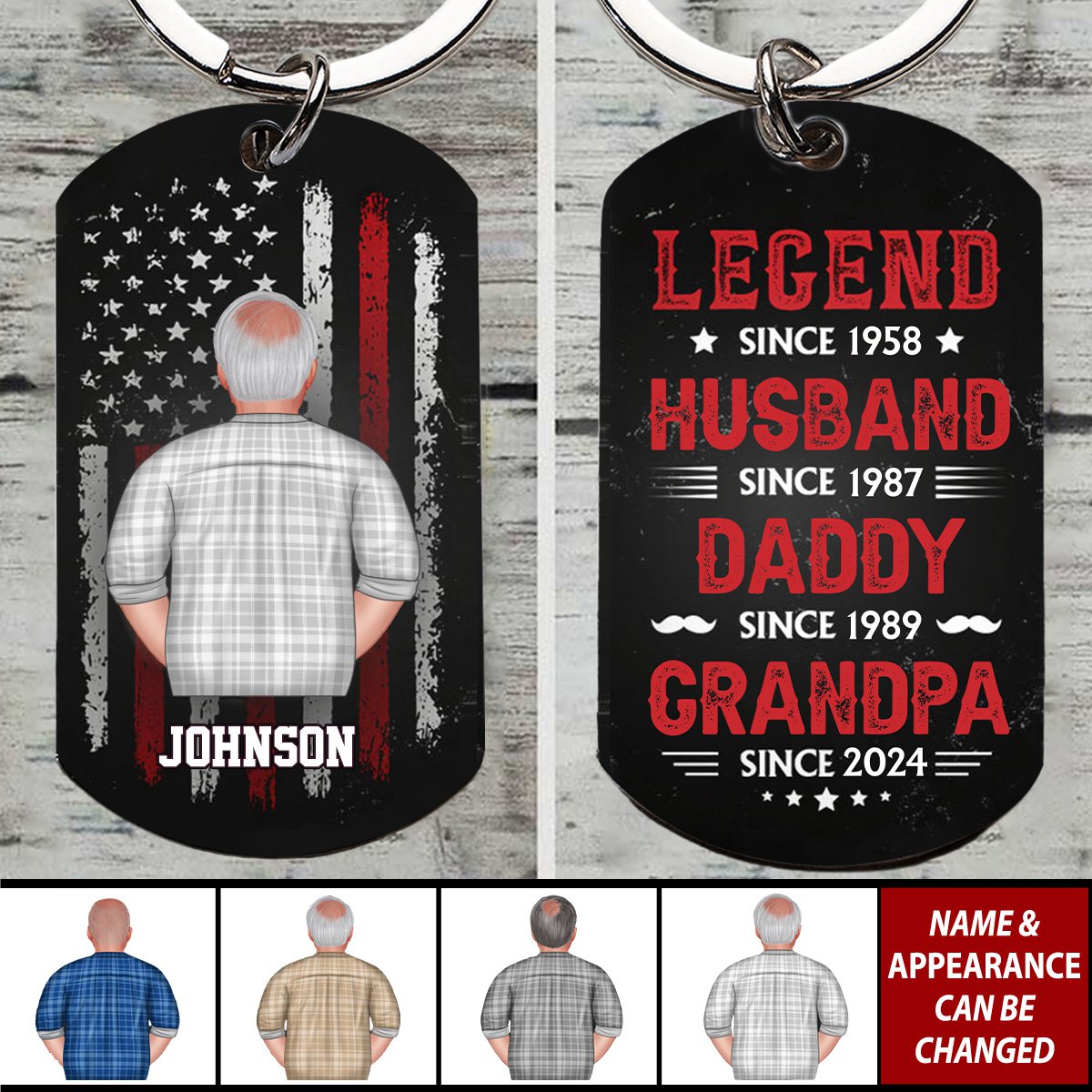 Stars & Stripes Legend Daddy - Personalized Stainless Steel Keychain