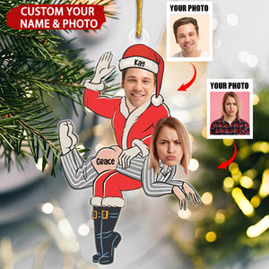 Custom Photo Funny Santa Couple Personalized Christmas Ornament