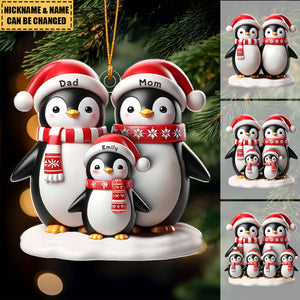 Penguins Family Christmas Personalized Acrylic Ornament - Gift For Mom, Dad, Couple