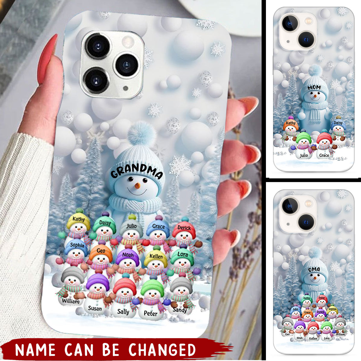 Christmas Blue Vibe Snowman Grandma Mom Colorful Kids Personalized Phone Case