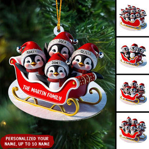 Penguin Family Sleighin - Personalized Family Transparent Ornament