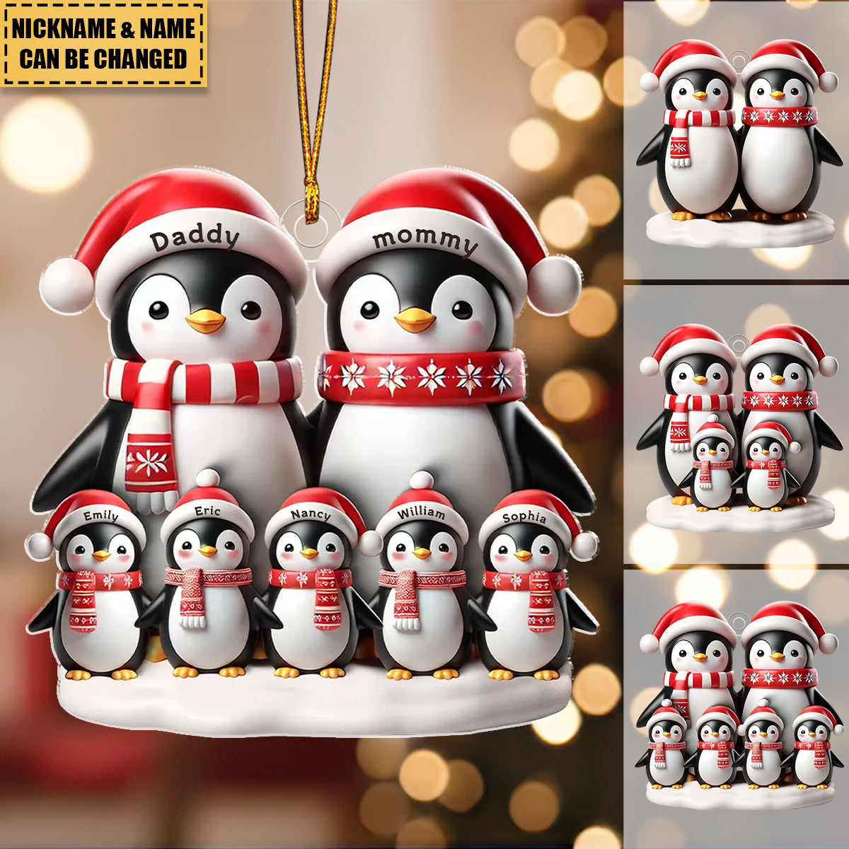 Penguins Family Christmas Personalized Acrylic Ornament - Gift For Mom, Dad, Couple