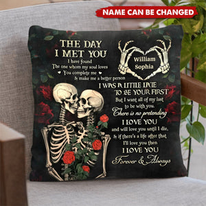 Personalized The Day I Met You Gothic Botanical Skeleton Pillow