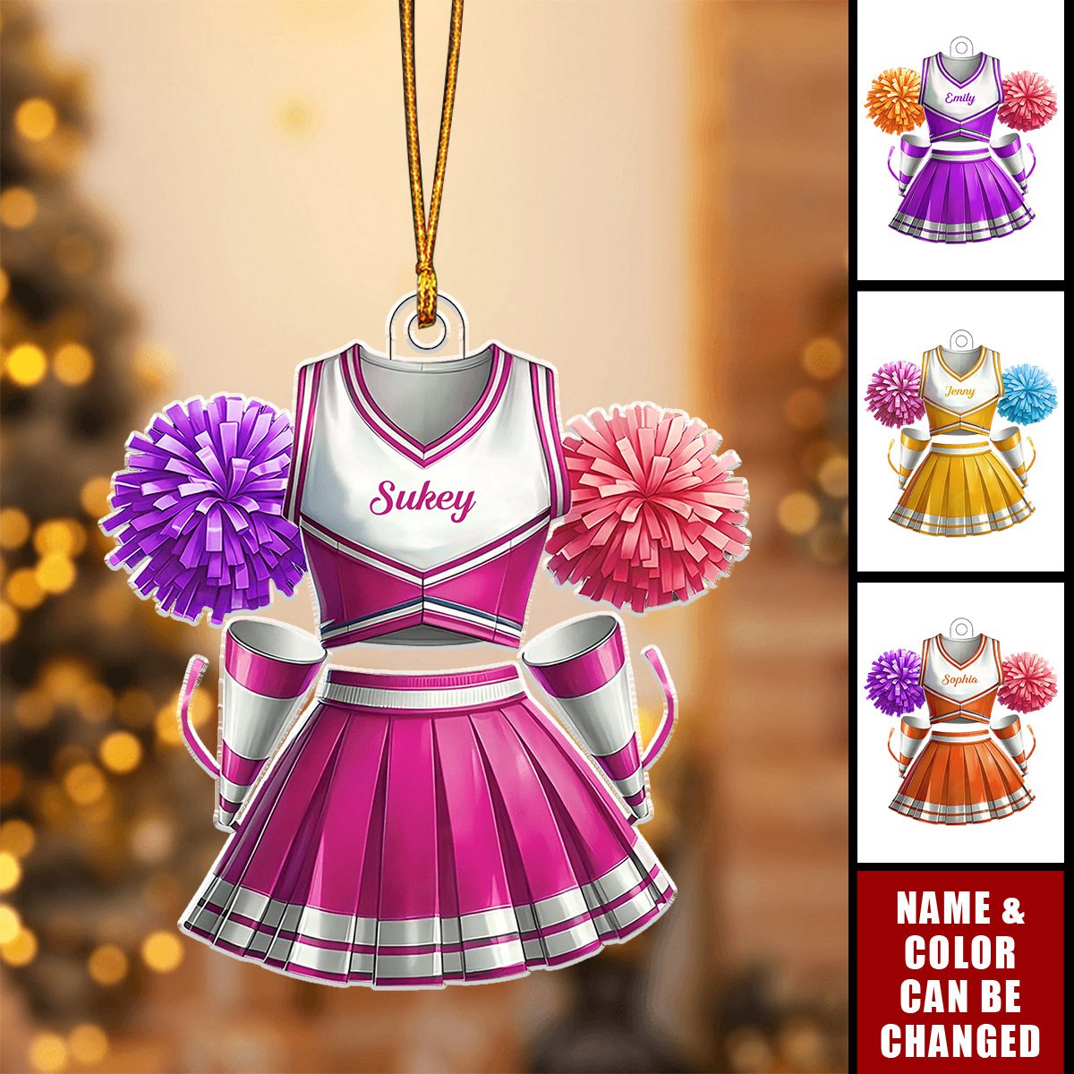 Personalized Custom Name Cheerleader Uniform Shaped Ornament, Cheerleader Xmas Girl Gift