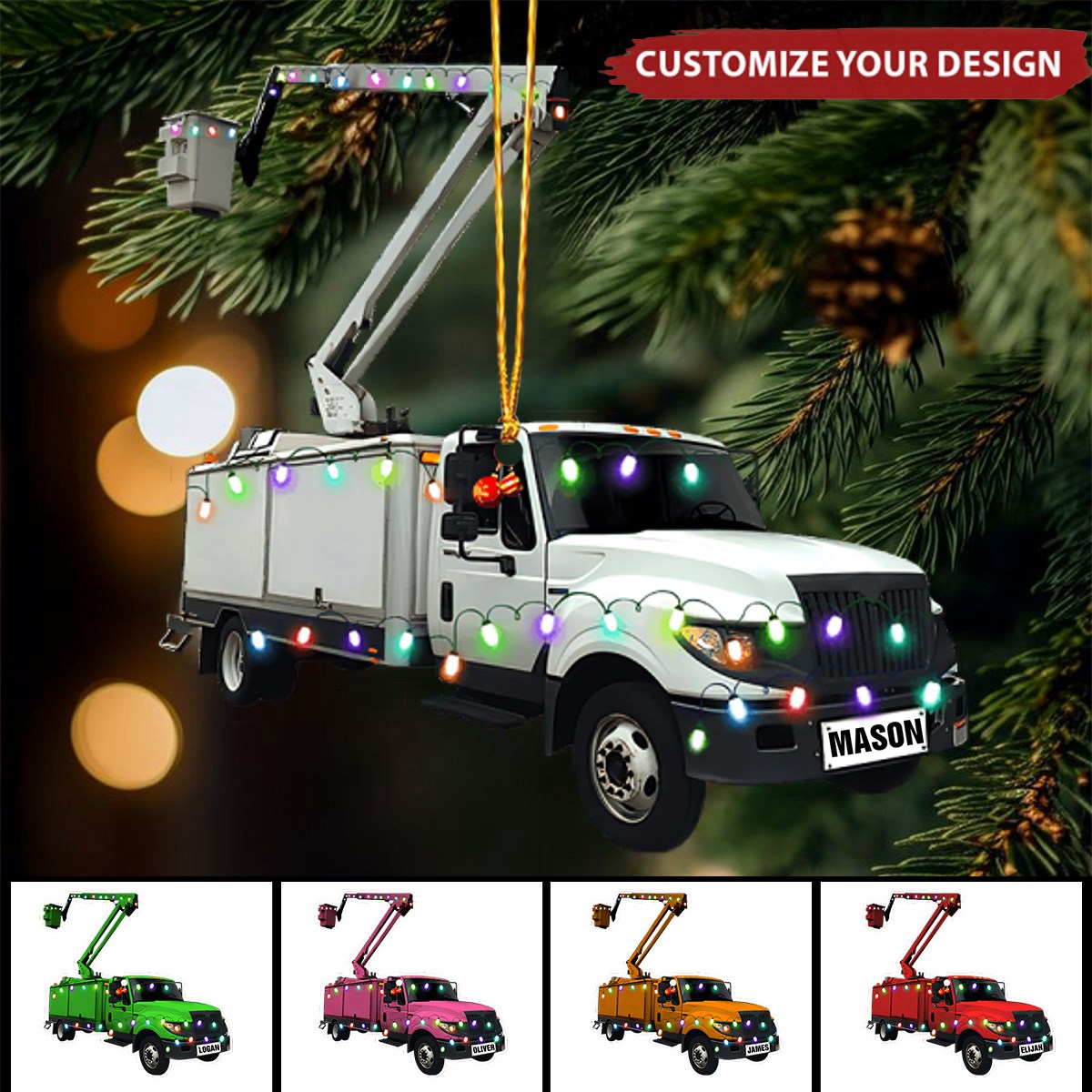 Lineman Bucket Truck - Personalized Acrylic Ornament, Christmas Gift for Lineman