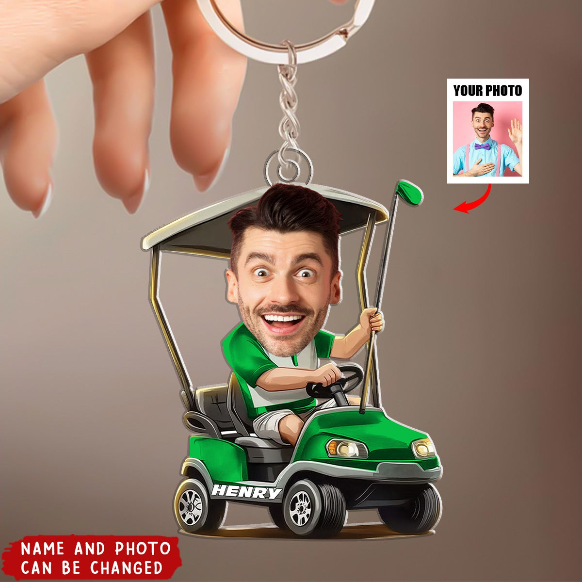 Personalized Golfer Face Photo Acrylic Keychain -  Gift For Golf Lover