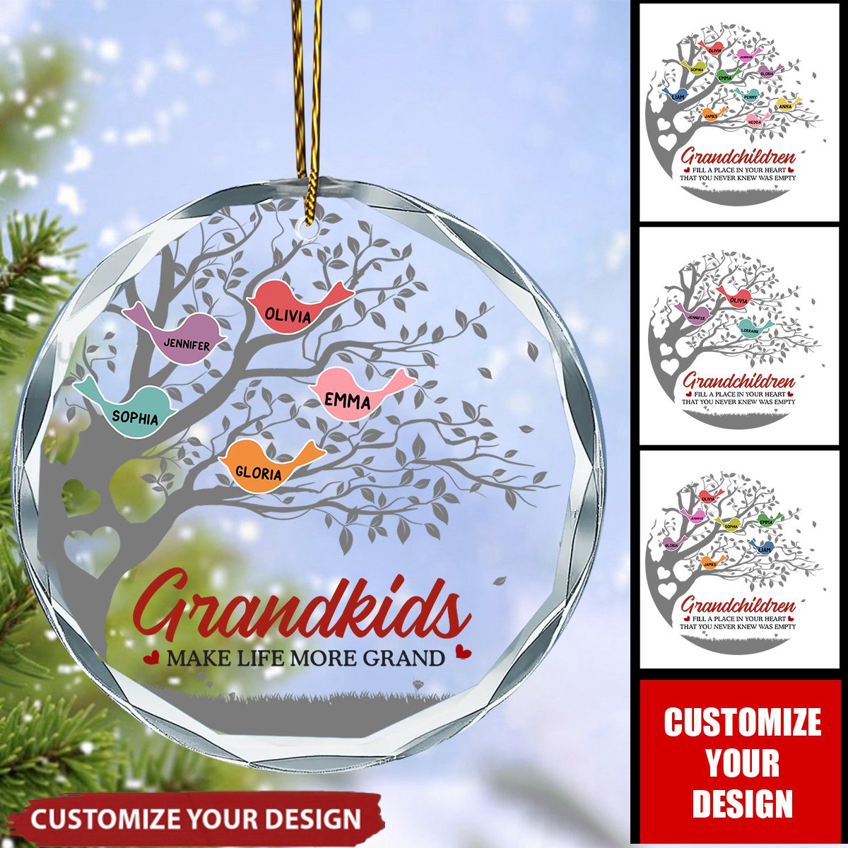 Grandkids Makes Life More Grand - Personalized Circle Glass Ornament, Christmas Gift For Grandma