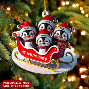 Penguin Family Sleighin - Personalized Family Transparent Ornament