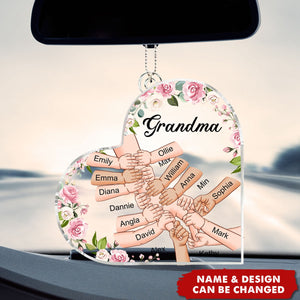 Grandma Holding Hand With Grandkids Names - Personalized Car Ornament