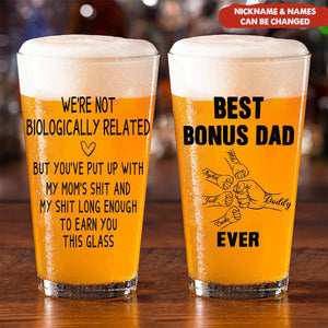 We're Not Biologically Related Bonus Dad Step Dad Gift - Personalized Beer Glass