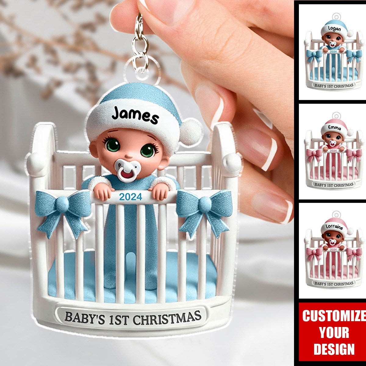 Baby Inside Crib Baby's First Christmas - Personalized Acrylic Keychain